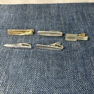Vintage Lot Of 5 Tie Clips Clasps All Signed Various Makers Hickok Spiedel Anson